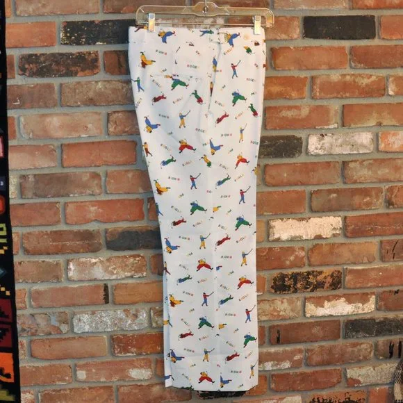Vintage 60s 70s White Golf Pants, All Over Print. Par, Bogey, Eagle W 30-36" - Picture 3 of 4
